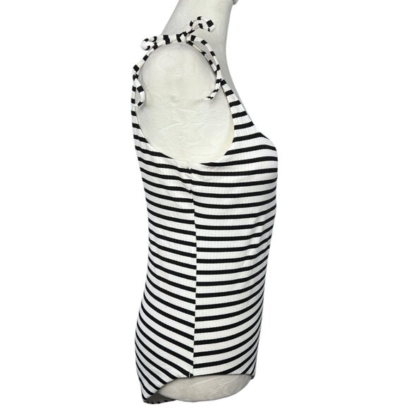 & Other Stories Black White Stripes One Piece Swimsuit Tie Shoulder Size 12 - Picture 8 of 9